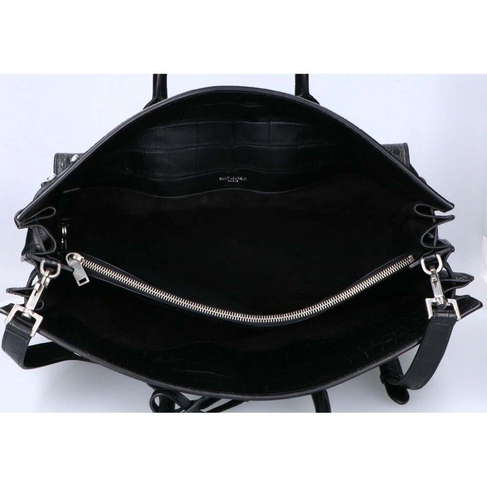SAINT LAURENT 478167 Black Embossed Sac de Jour Souple 2-Way Tote Bag Women's - Picture 6 of 9